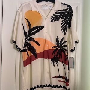 Cubavera Men's Tropical Sunset Shirt - Cream, Black, and Red